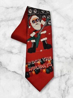 Rock the Holidays Santa Christmas Tie Santa Playing Guitar Novelty Necktie
